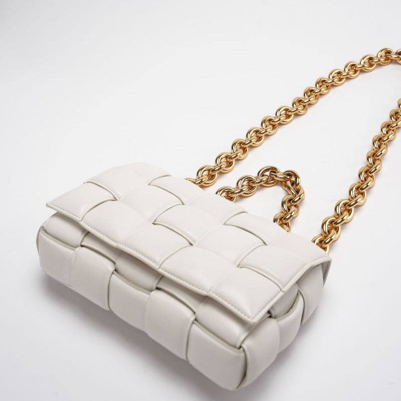 Bottega Veneta White Padded Chain Cassette Crossbody Bag Lambskin Leather Side image