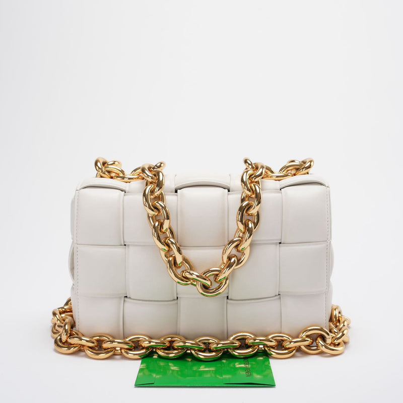 Used bottega Veneta White Padded Chain Cassette Crossbody Bag Lambskin Leather front 