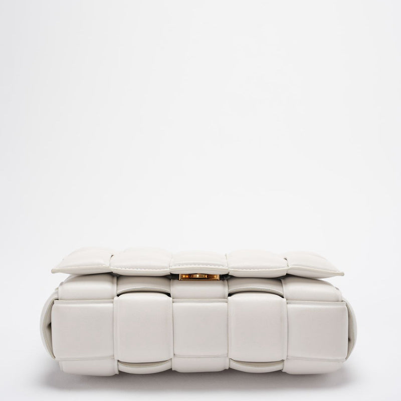 Bottega Veneta White Padded Chain Cassette Crossbody Bag Lambskin Leather Botttom