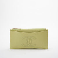 Chanel Lime Yellow Long Zippy Wallet with Big CC Logo