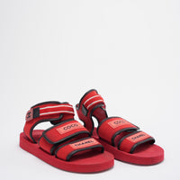 Chanel Red/Black Fabric and Leather Coco Chanel Strap Flat Sandals Size 39