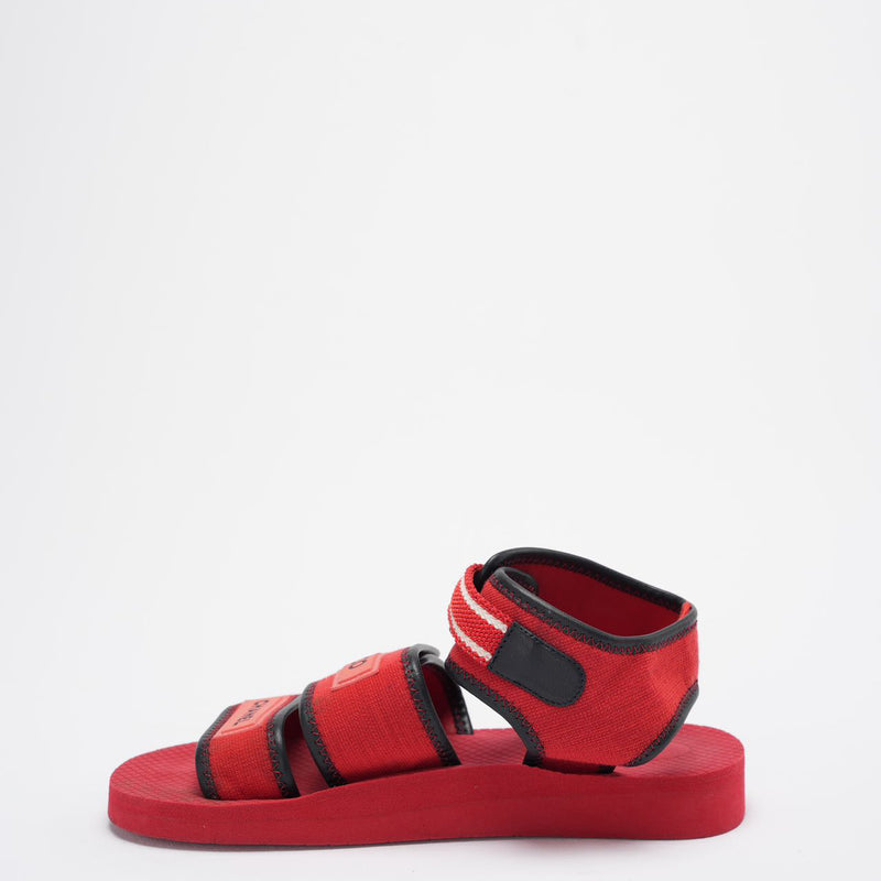 Chanel Red/Black Fabric and Leather Coco Chanel Strap Flat Sandals Size 39