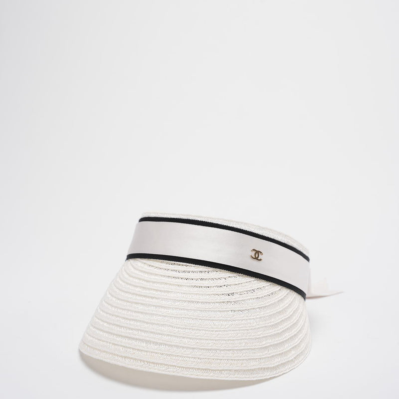 Chanel Abaca Cotton Ribbon Visor in Ecru White Front