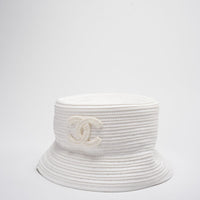 Chanel CC Bucket Hat in Cream White Size 55cm Front