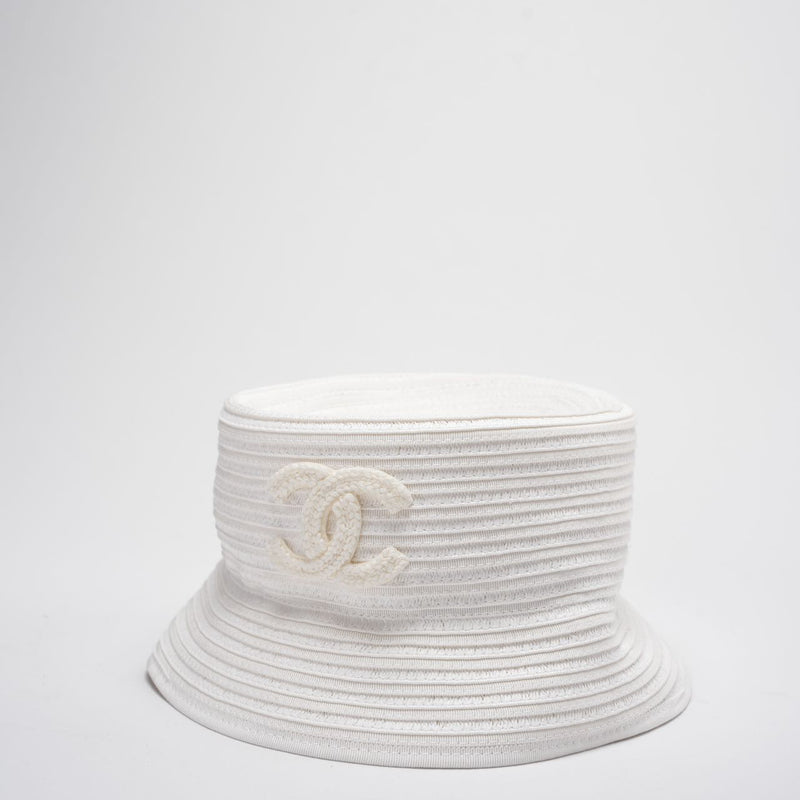 Chanel CC Bucket Hat in Cream White Size 55cm Front