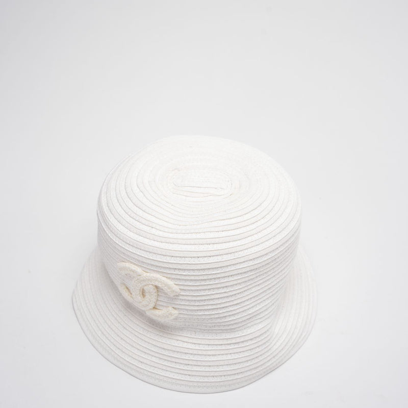 Chanel CC Bucket Hat in Cream White Size 55cm Up