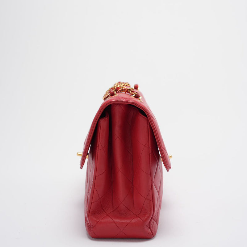 Chanel Vintage Red Classic Timeless Double Flap Bag with 24K Gold Hardware Double Side Side