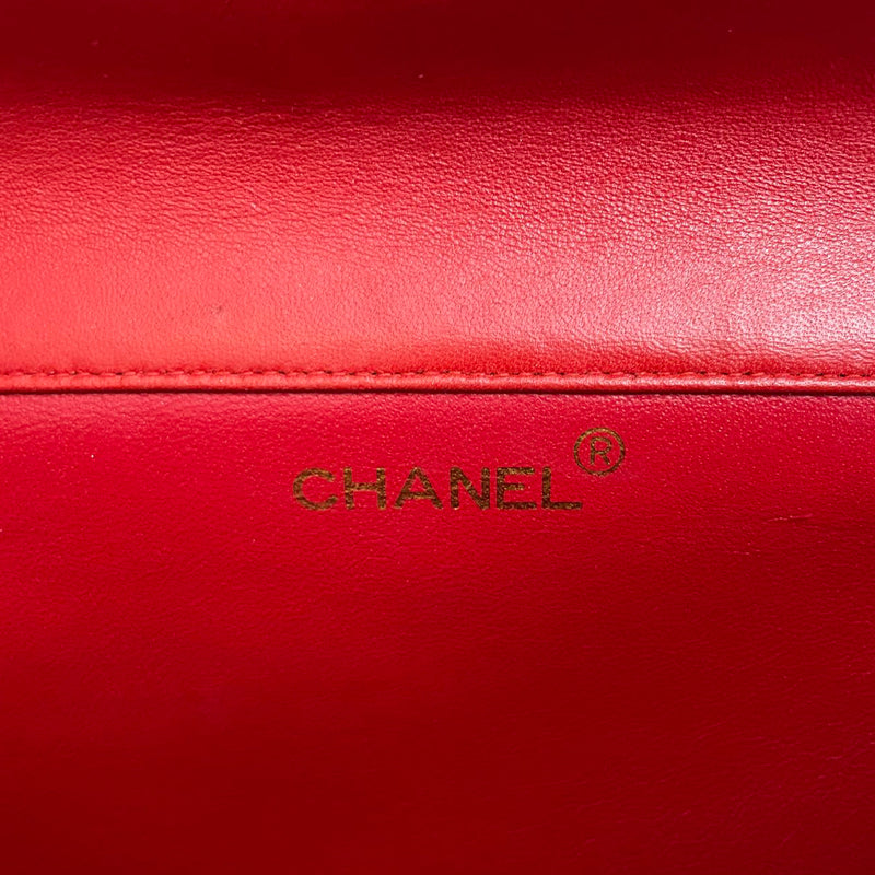 Chanel Vintage Red Classic Timeless Double Flap Bag with 24K Gold Hardware Double Side Brand logo
