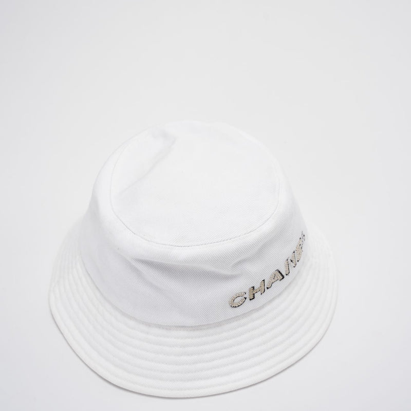 Chanel Denim Bucket Hat in White with Logo – Size S
