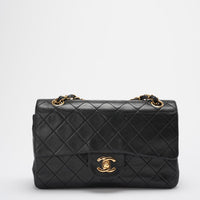 Chanel Vintage Classic Timeless Flap Bag  Black Lambskin with 24K Gold Hardware (Rare) Front 