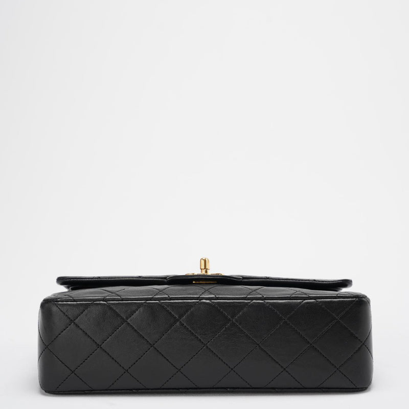 Chanel Vintage Classic Timeless Flap Bag  Black Lambskin with 24K Gold Hardware (Rare) Bottom 