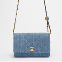 Chanel Denim Wallet On Chain (Woc) CC Pearl Crush Bag from 2022 Front 