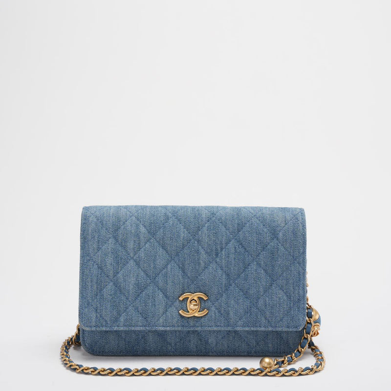 Chanel Denim Wallet On Chain (Woc) CC Pearl Crush Bag from 2022 Front 