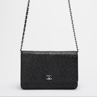 Chanel Wallet On Chain (Woc) Camellia Black Lambleather Silver Hardware front