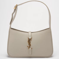 Saint Laurent Le 5 à 7 Leather Shoulder Bag Cream White with Gold Hardware