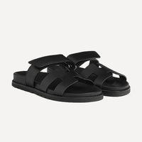Hermes Chypre Leather Sandals Black 38