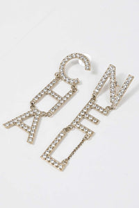 Chanel 19S Crystal CHA-NEL Logo Letter Asymmetric Drop Earrings Gold