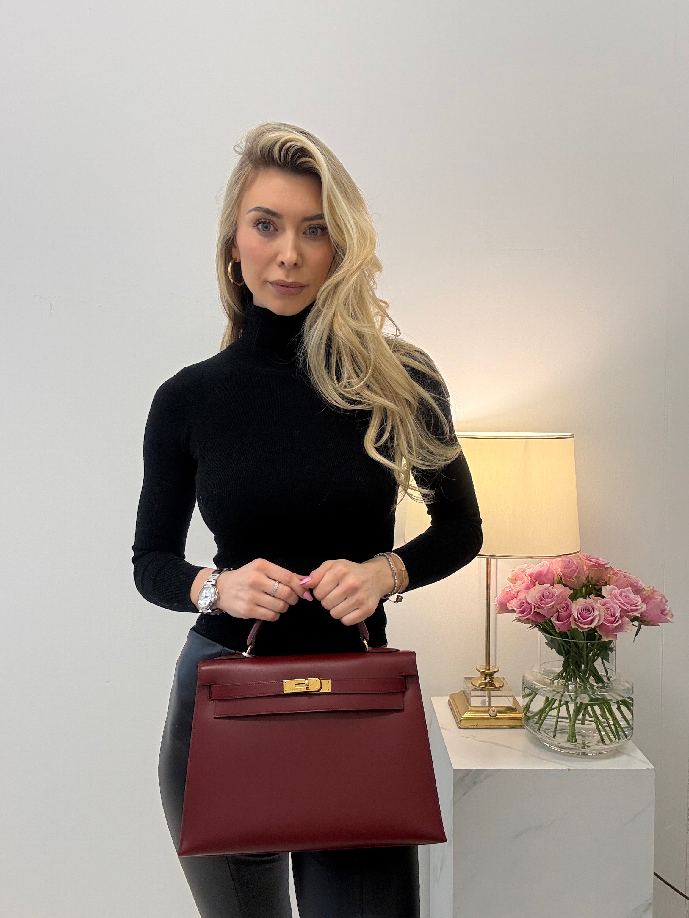 Hermès Vintage Kelly 32 Burgundy Box Leather 1993 W Circle