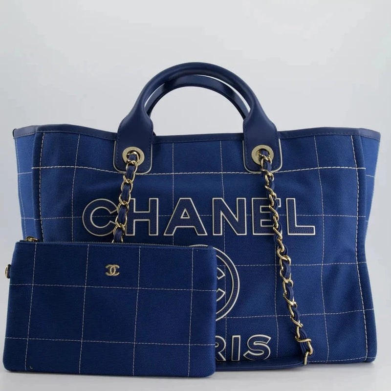 Second hand Chanel Deauville Tote Bag in Blue Canvas from the 2023 Cruise Collection