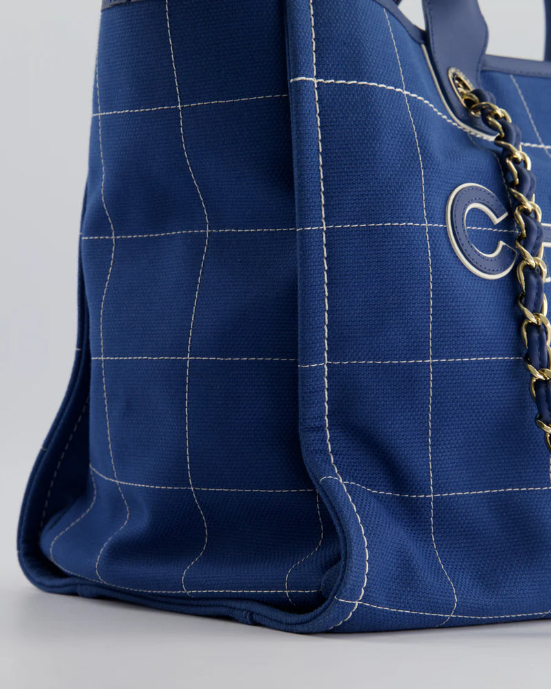 Chanel Deauville Tote Bag in Blue Canvas from the 2023 Cruise Collection Side