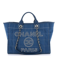 Chanel Deauville Tote Bag in Blue Canvas from the 2023 Cruise Collection Front