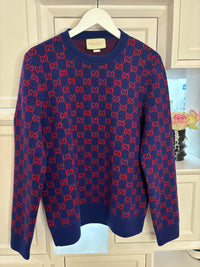 Gucci Blue Jacquard Wool & Cashmere-Blend Sweater M