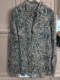 Dior White Logo Print Long Sleeve Shirt Men's Size 39