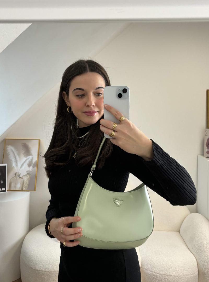 Prada Cleo Mint Green Smooth Leather Shoulder Bag