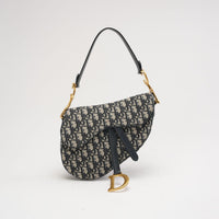 Dior Saddle Tasche mittelgroße Canvas Blau/ Weiß 2020 