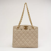 Sac bandoulière Chanel vintage en lin à chaîne Coco Mark beige 1996