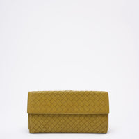 Bottega Veneta Yellow Nappa Wallet Intrecciato Continental Snap Wallet