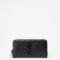 Saint Laurent Black Chevron Leather Continental Wallet
