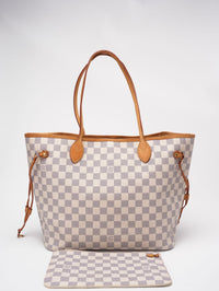 Louis Vuitton White Canvas Damier Azur Neverfull MM Tote Bag