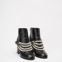 Chanel Black Pearl Chain CC Short Ankle Boots 39.5