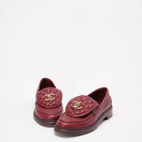 Chanel Red Lambskin Quilted CC Turnlock Loafers Size 38