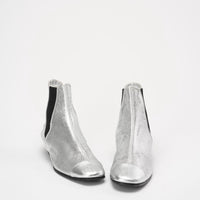 Chanel Silver Fantasy Laminated Cap Toe Ankle Boots 38.5
