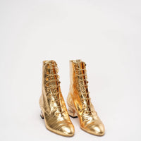 Chanel Leather Gold Ankle Boots 37.5