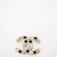 Chanel CC Brooch with Faux Pearls and Black Resin Beads