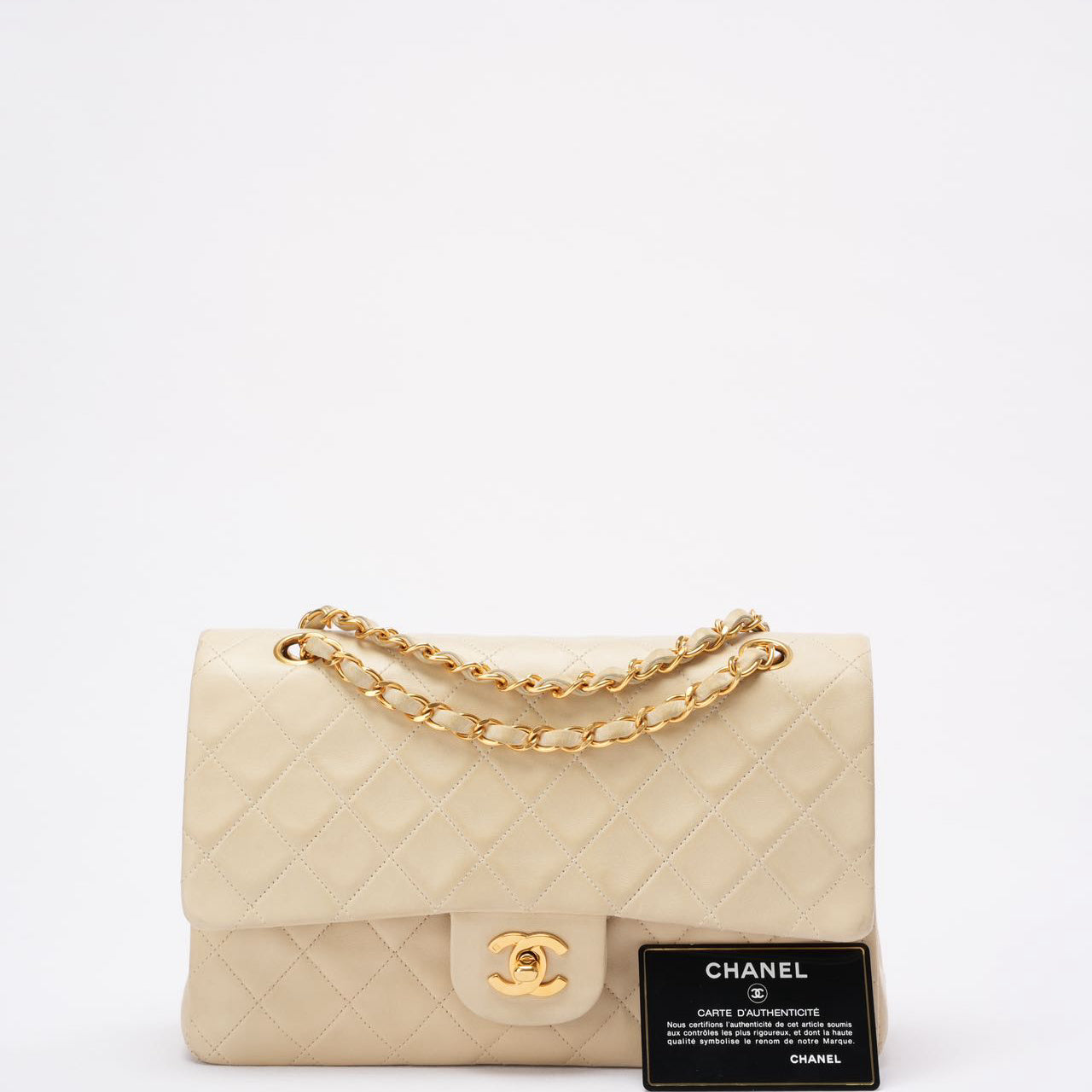 Used Chanel Beige Vintage Medium Classic Flap Lambskin 1996-1997