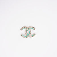 Chanel CC Green & Gold Metal Brooche
