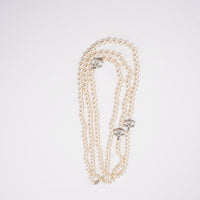 Chanel Classic Gold CC White Bead Pearl Necklace Gold