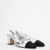Chanel Silver/Black Patent Cap Toe CC D'osray Slingback 39C