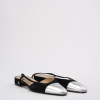 Chanel Black/Silver Suede & Leather Classic Slingback Flat 40C