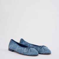 Chanel Denim Blue / White CC Logo Bow Tie Ballet Flats 39.5C