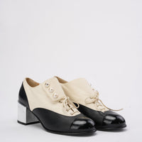 Chanel Black / White Pearl Lace-Up Ankle Boots Size 39.5