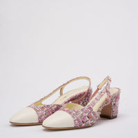Chanel Pink and White Tweed Slingback Sandals 39.5