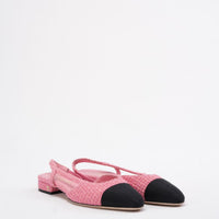 Chanel Pink/Black Tweed Cap Toe CC Slingback Pumps 38C