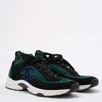 Chanel Low-Top Sneakers Suede & Knit Fabric Black/Green 39