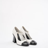 Chanel Black/White Leather Two Tone Pearl Mary Jane Shoes Size 38.5