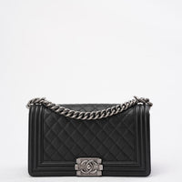 Chanel Boy Medium Black Flap Bag Quilted Caviar 2017